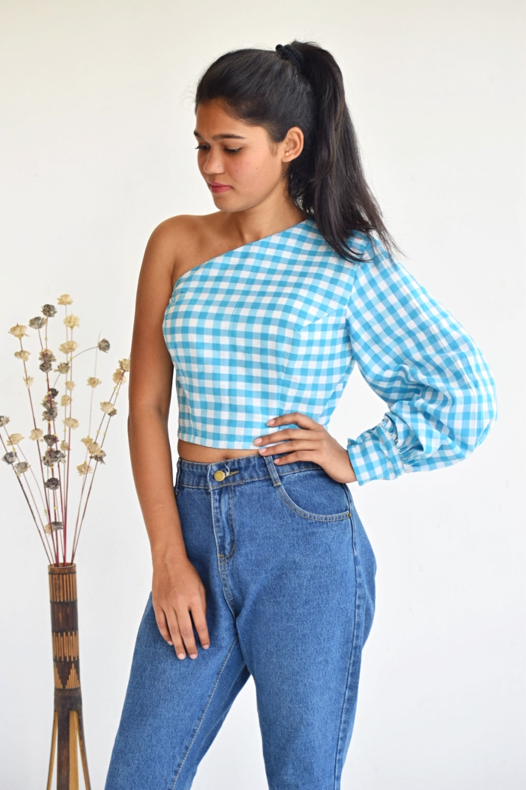 Gingham one 2025 shoulder top