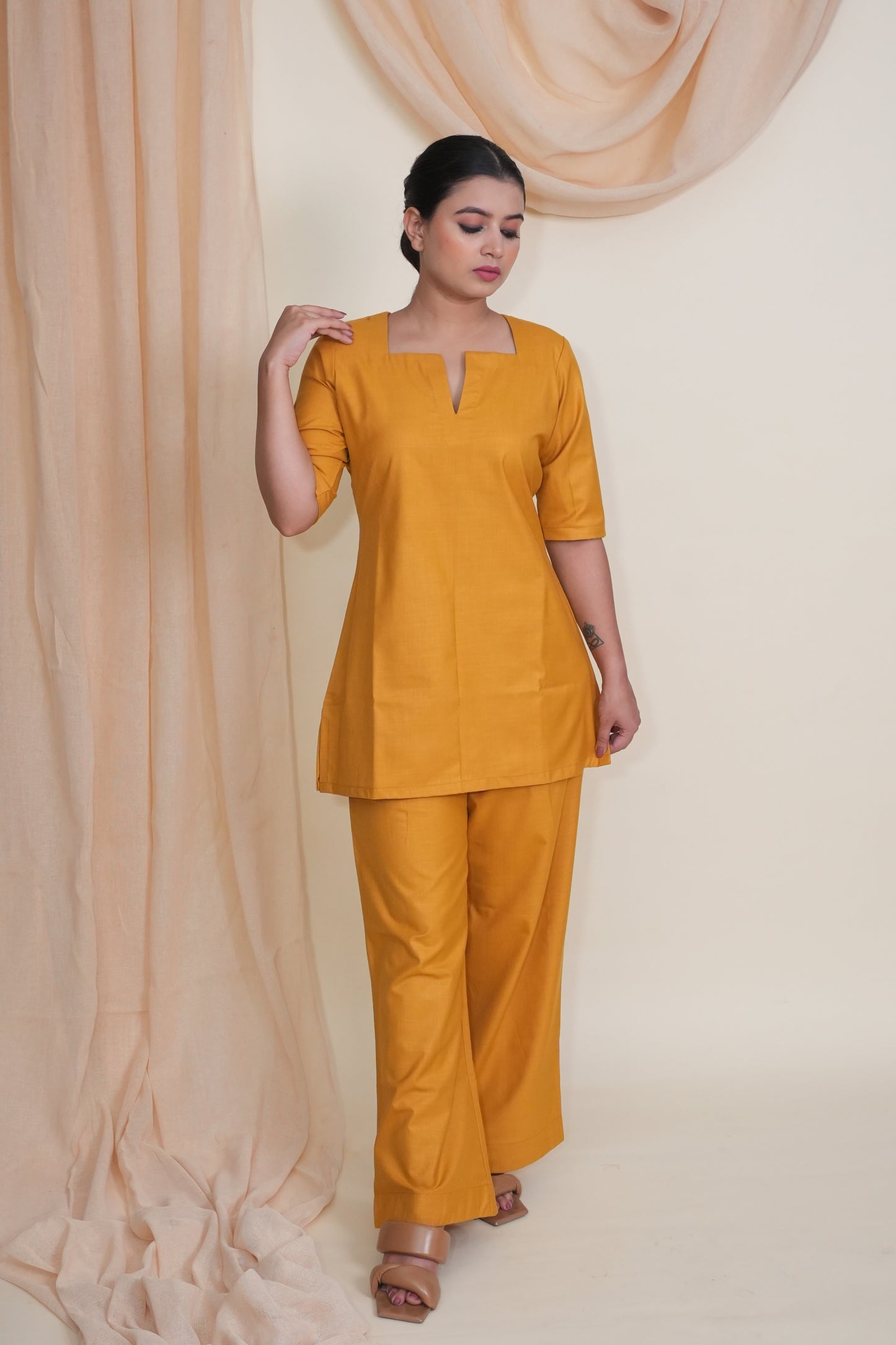 Mustard Yellow Two-Piece Outfit for Women