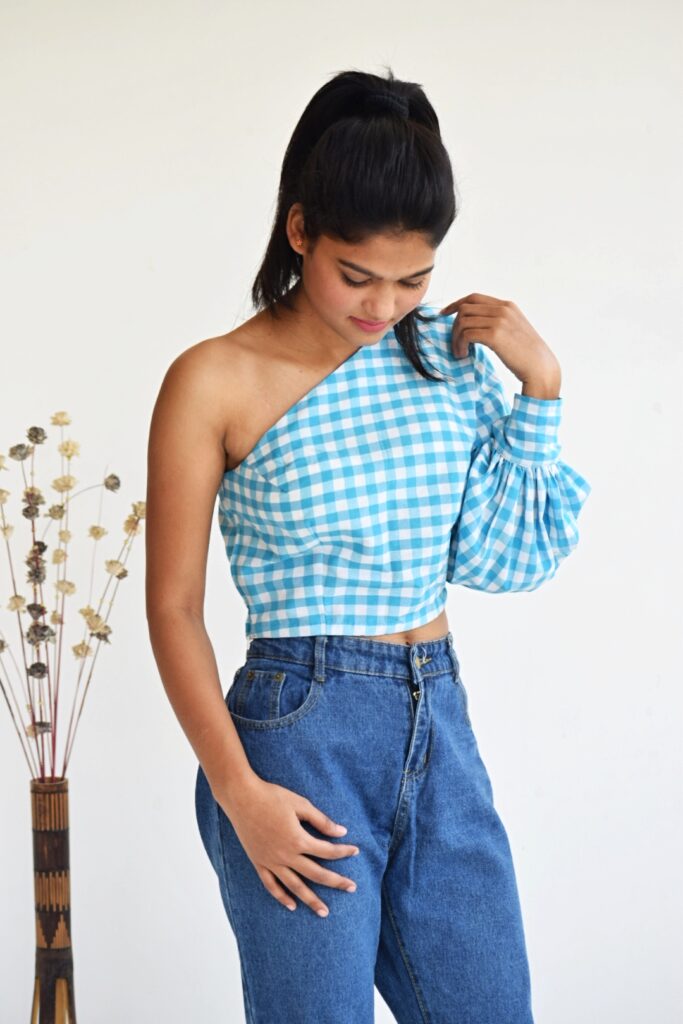 Gingham one 2024 shoulder top