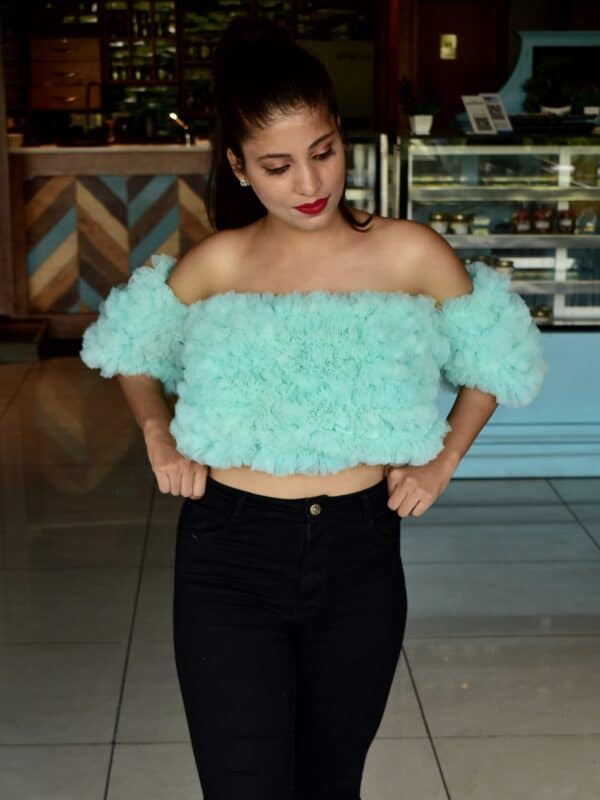 Ruffled Tulle Off Shoulder Top