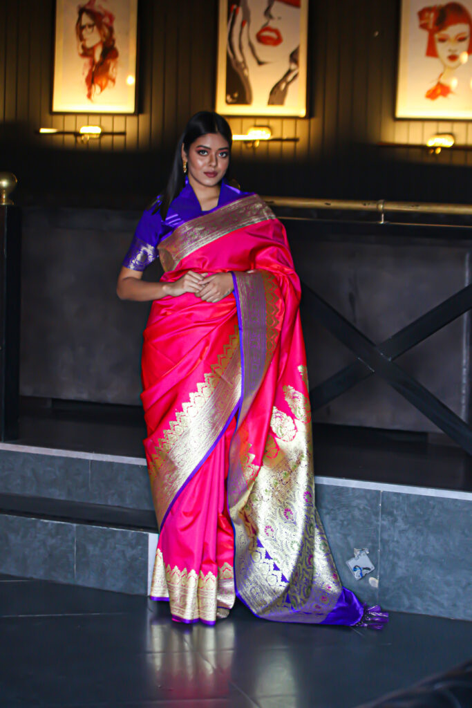 Blue and Pink Color Banarasi Silk Saree - cheekudi Texworld - 3001293